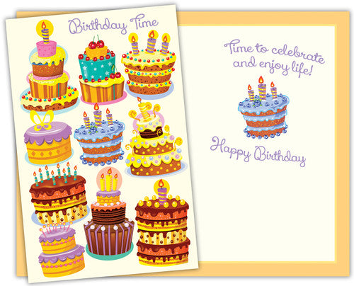 Birthday Time Cakes Card Blue Bird Cards