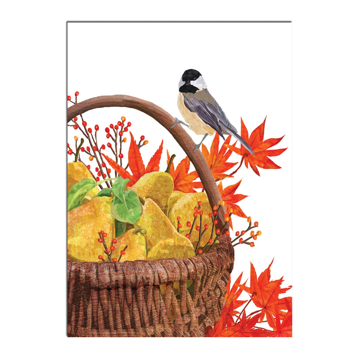 Chickadee & Pear Basket Thanksgiving Card
