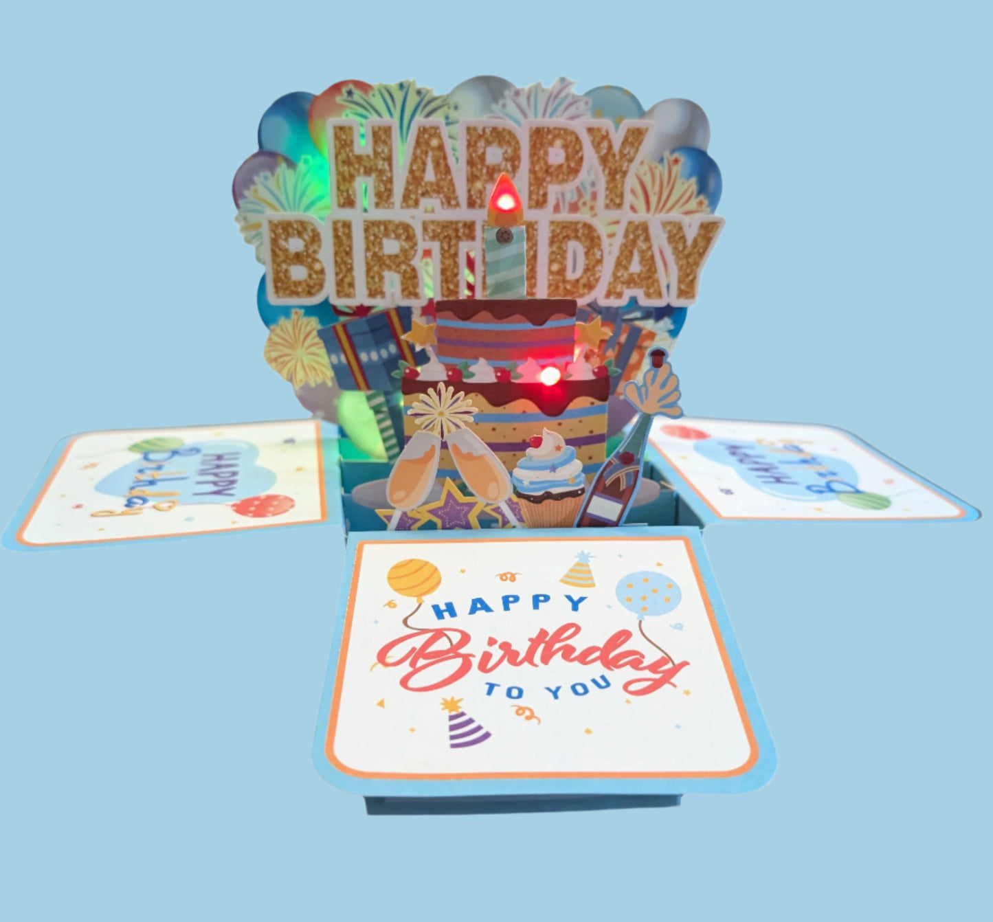 Blow Out the Candle Happy Birthday Gift Box - Lights and Sound Pop-Up Card