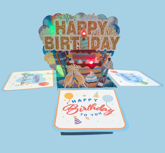 Blow Out the Candle Happy Birthday Gift Box - Lights and Sound Pop-Up Card