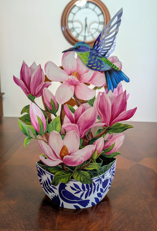 Magnolias and Hummingbird  - 3D Pop-Up Floral Bouquet