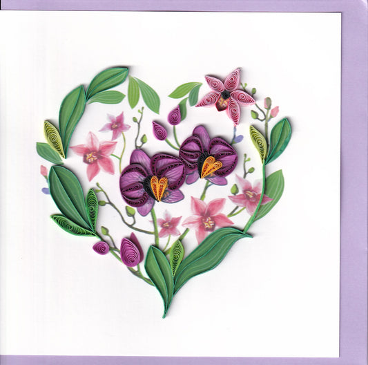 Orchid Heart Wreath Quilling Card