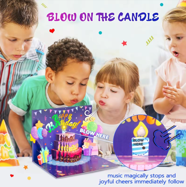 Blow Out the Candle Happy Birthday - Lights and Sound Pop-Up Card