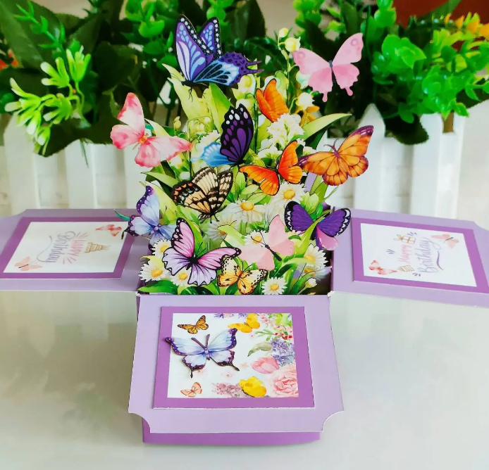 Butterfly Burst Happy Birthday - Gift Box Pop-Up Card