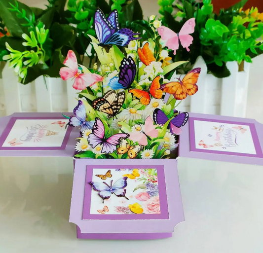 Butterfly Burst Happy Birthday - Gift Box Pop-Up Card
