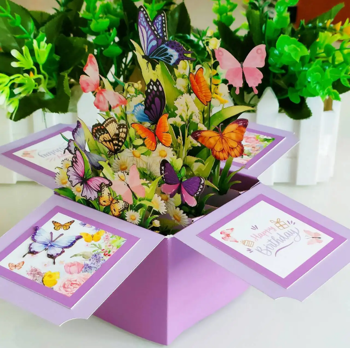 Butterfly Burst Happy Birthday - Gift Box Pop-Up Card