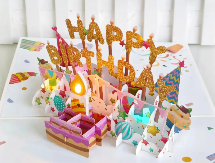 Blow Out the Candle Birthday Glitter - Lights and Sound Pop-Up Card