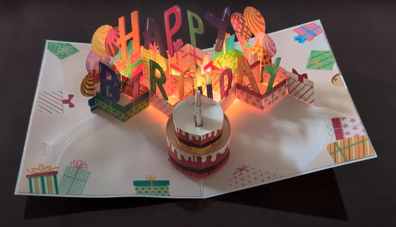 Musical Happy Birthday Cake - Lights and Sound Pop-Up Card