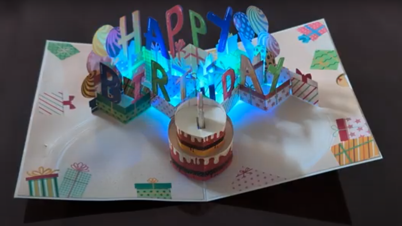 Musical Happy Birthday Cake - Lights and Sound Pop-Up Card