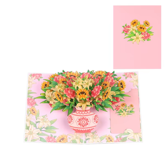 Sunlit Lily, Rose & Sunflower 3D Pop-Up Bouquet Card