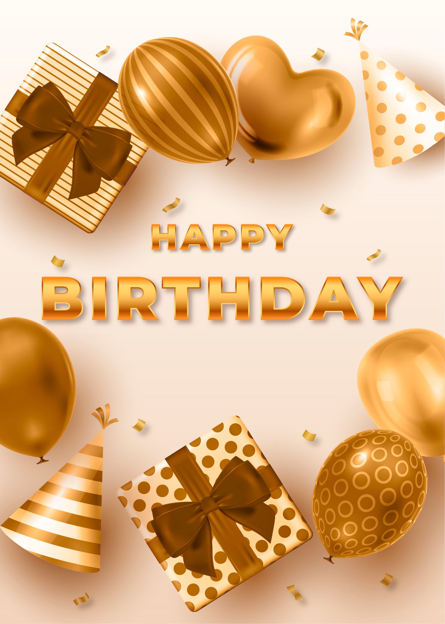 Golden Presents Happy Birthday Card