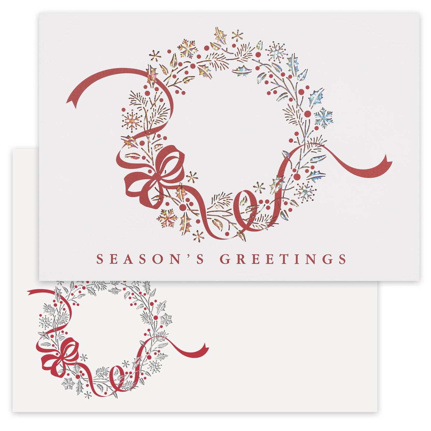 Red Bow Wreath, Laser Cut - Season's Greetings Card