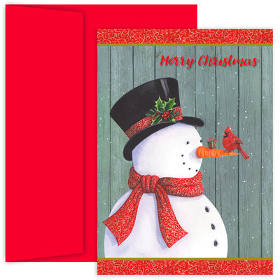 Snowman and Cardinal - Merry Christmas Card
