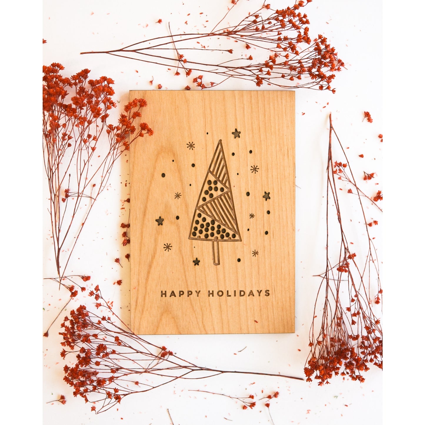 Real Wood Card - Happy Holidays
