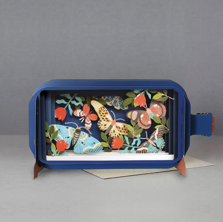Message in a Bottle - Colorful Moths Pop-Up Card