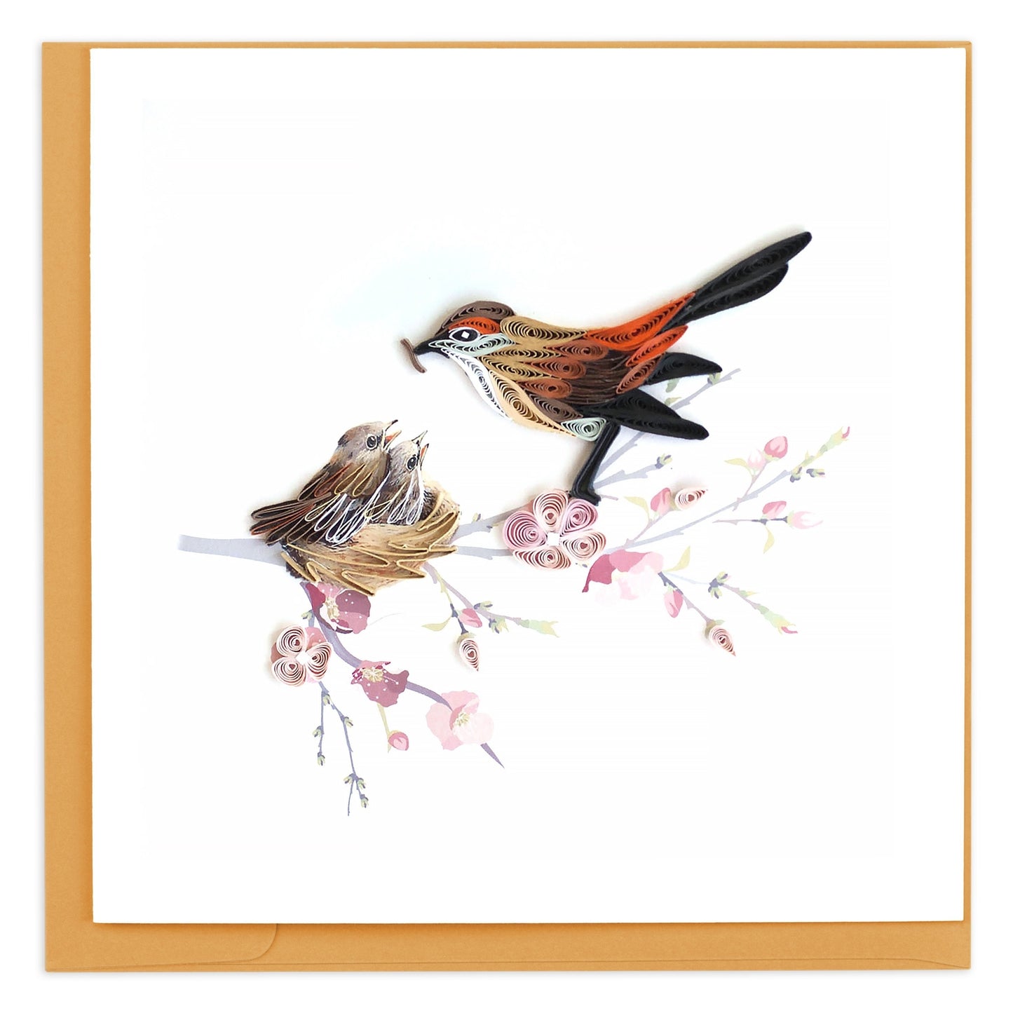 Mother Bird Feeding Babies Quilling Card