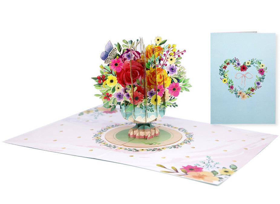 Vintage Floral Vase Pop-Up Card