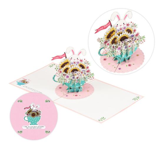 Bunny in Flower Cup Birthday Pop-Up Card