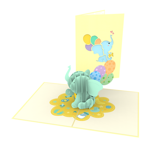 Baby Elephant with Balloons Pop-Up Card