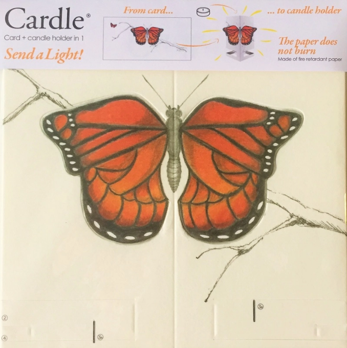 Card + Candle Holder - Bright Orange Butterfly Pop-Up Lantern
