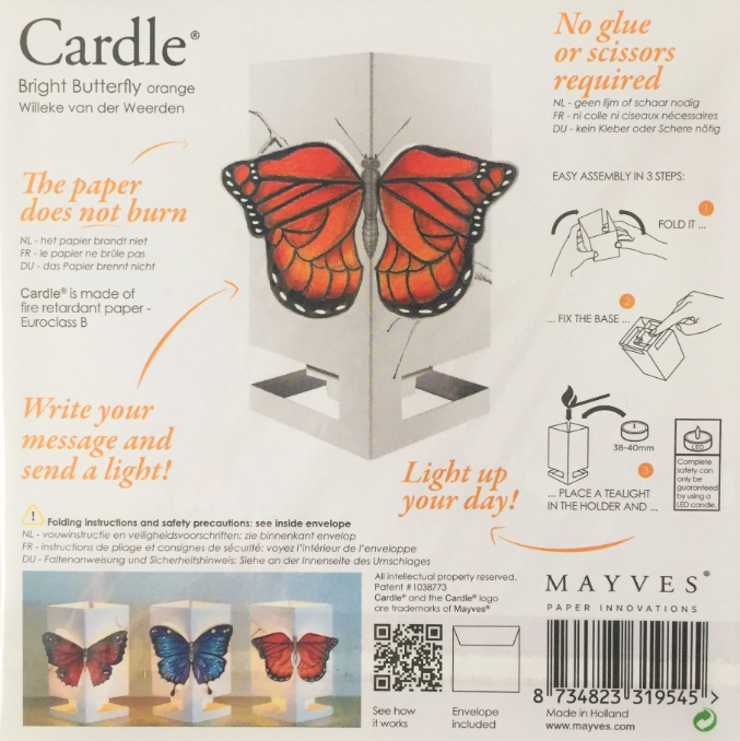 Card + Candle Holder - Bright Orange Butterfly Pop-Up Lantern