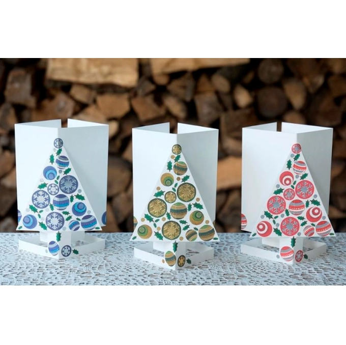 Card + Candle Holder - Christmas Tree Blue Pop-Up Lantern