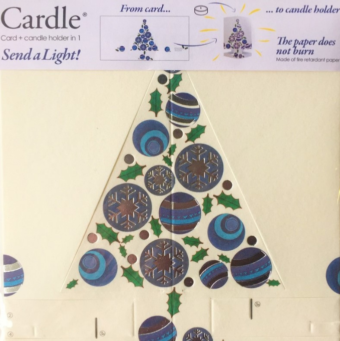 Card + Candle Holder - Christmas Tree Blue Pop-Up Lantern