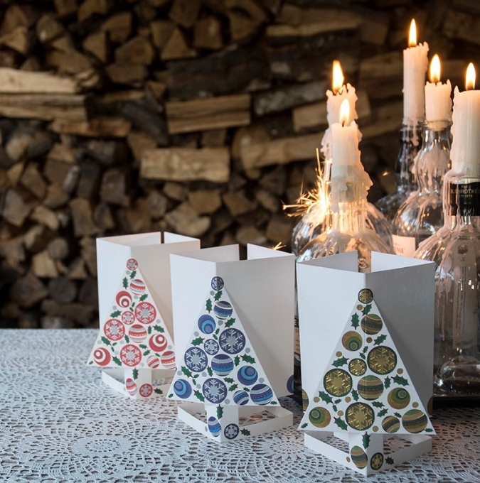 Card + Candle Holder - Christmas Tree Blue Pop-Up Lantern