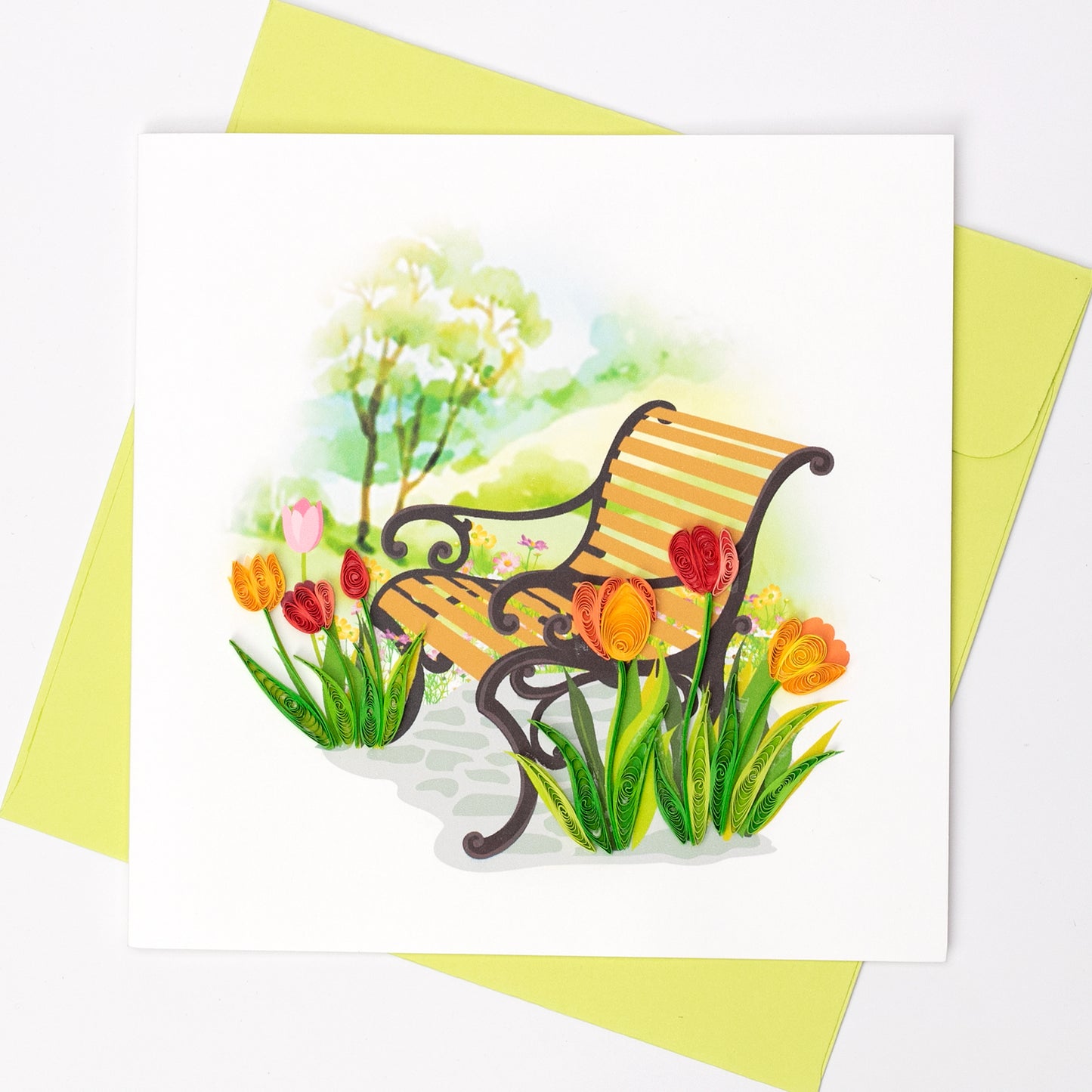 Park Bench and Tulips Quilling Card