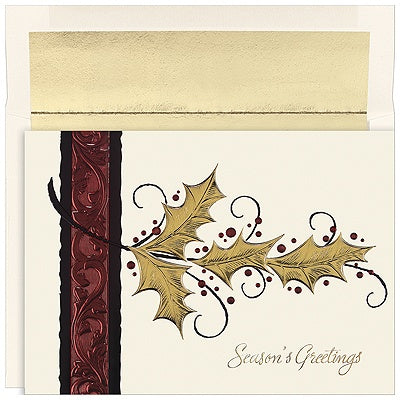 Gold Holly Season's Greetings Card
