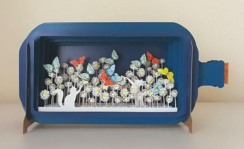 Message in a Bottle - Cats, Butterflies and Flowers Pop-Up Card
