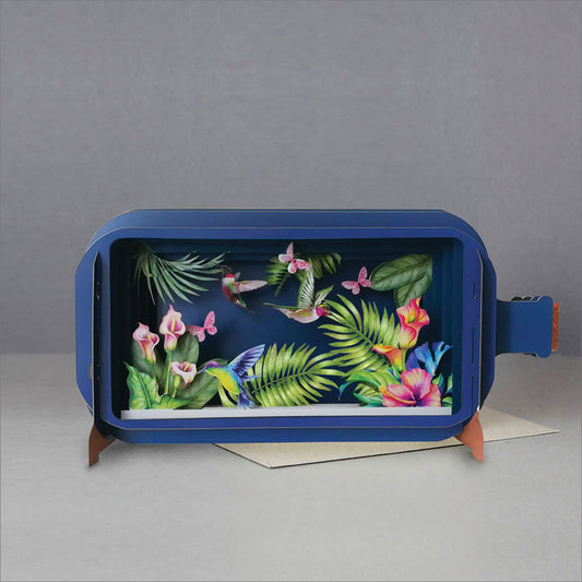 Message in a Bottle - Hummingbirds and Flowers Pop-Up Card