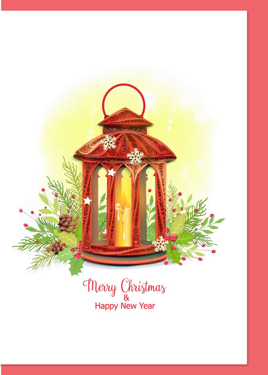 Merry Christmas & Happy New Year Lantern Quilling Card