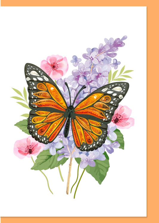 Monarch Butterfly and Flowers Quilling Card