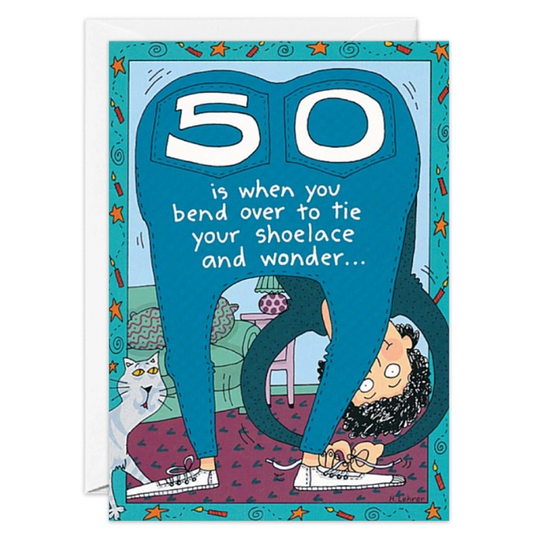Shoelace 50th -  Funny Birthday Card