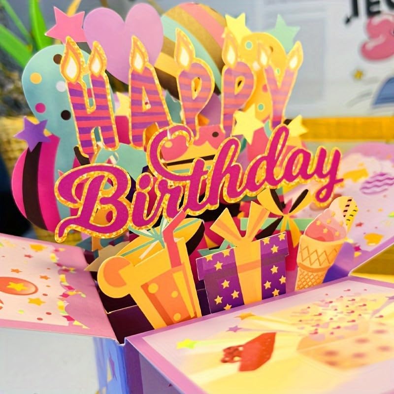 Festive Birthday Celebration 3D Pop-Up Box Card