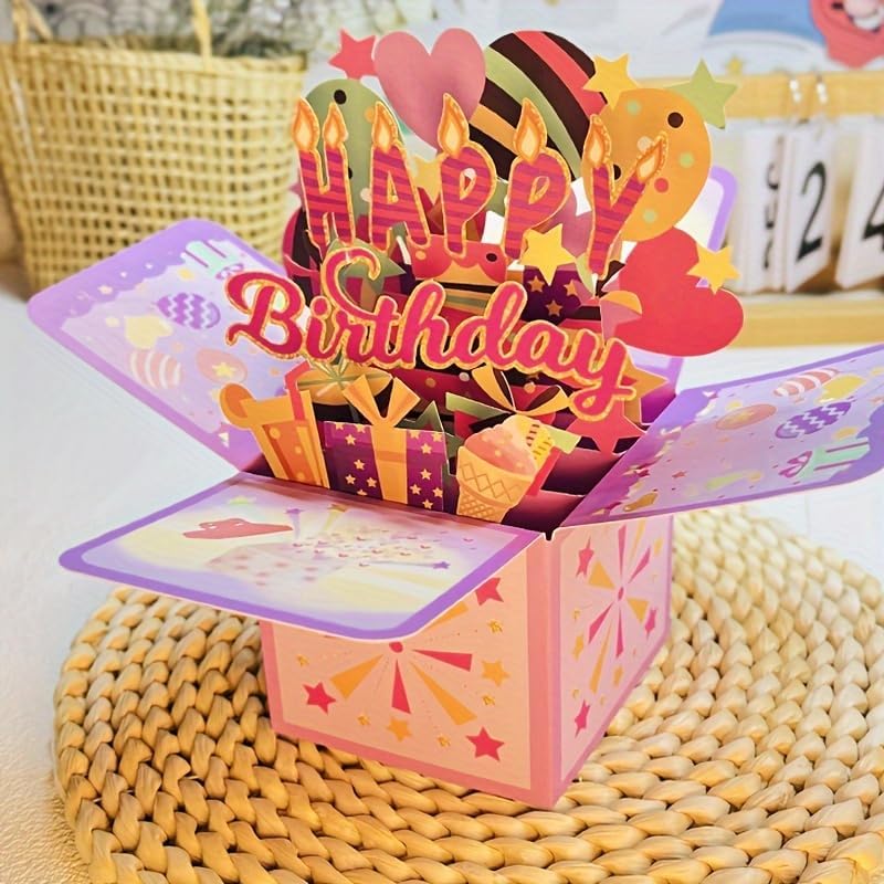 Festive Birthday Celebration 3D Pop-Up Box Card