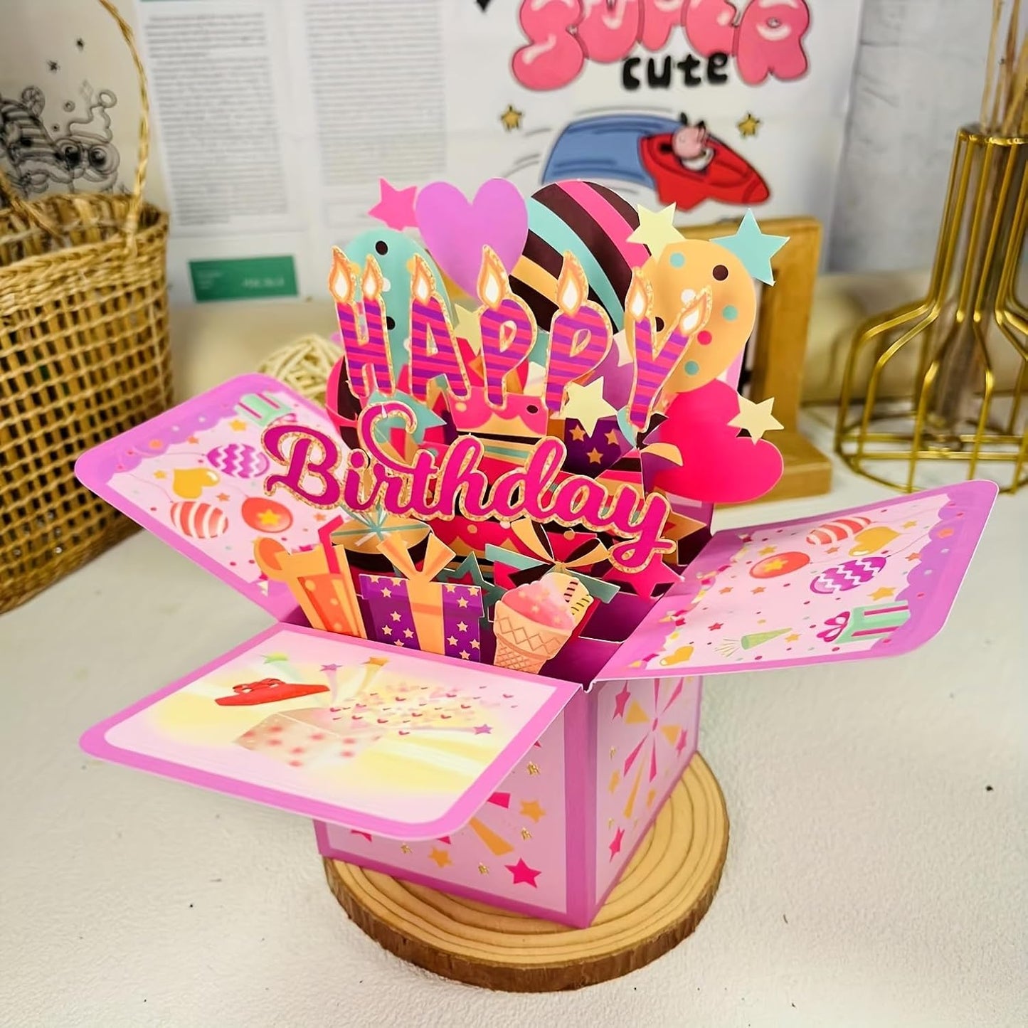 Festive Birthday Celebration 3D Pop-Up Box Card