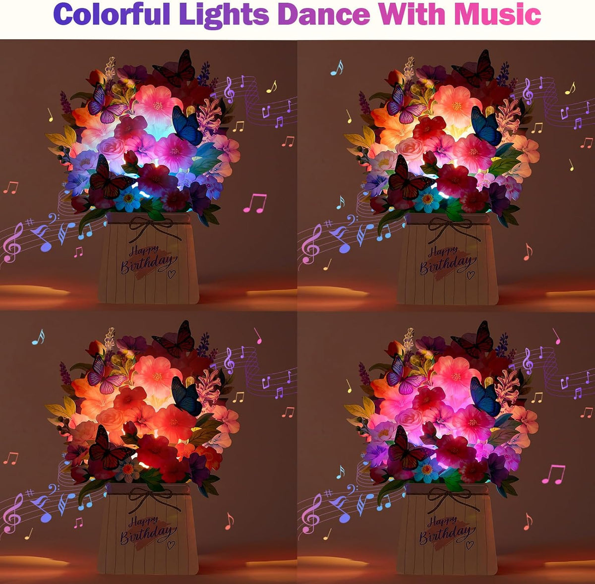 3D Musical Light-Up Birthday Flower Bouquet Pop-Up Card