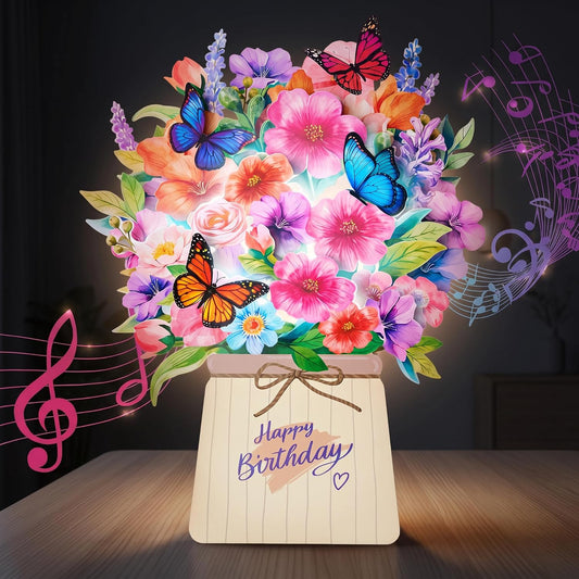 3D Musical Light-Up Birthday Flower Bouquet Pop-Up Card