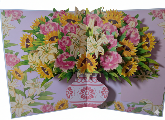 Sunlit Lily, Rose & Sunflower 3D Pop-Up Bouquet Card