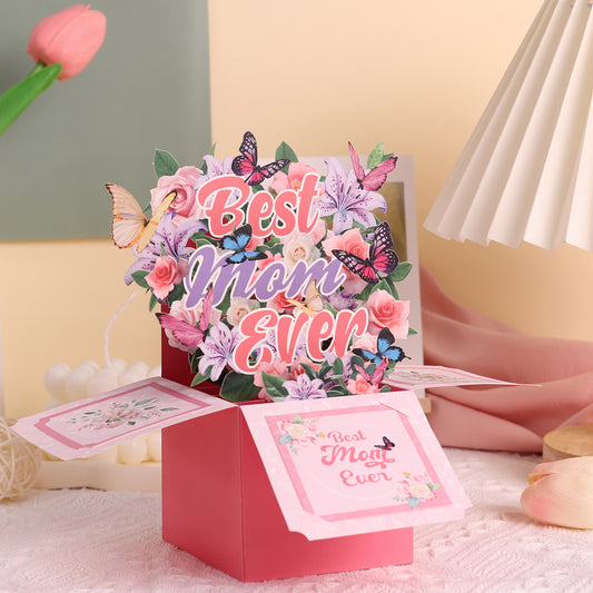 "Best Mom Ever" Forever Flowers - Gift Box Pop-Up Card