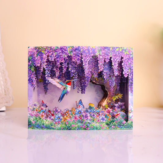 Hummingbird Wisteria Whisper - Pop-Up Shadowbox Card