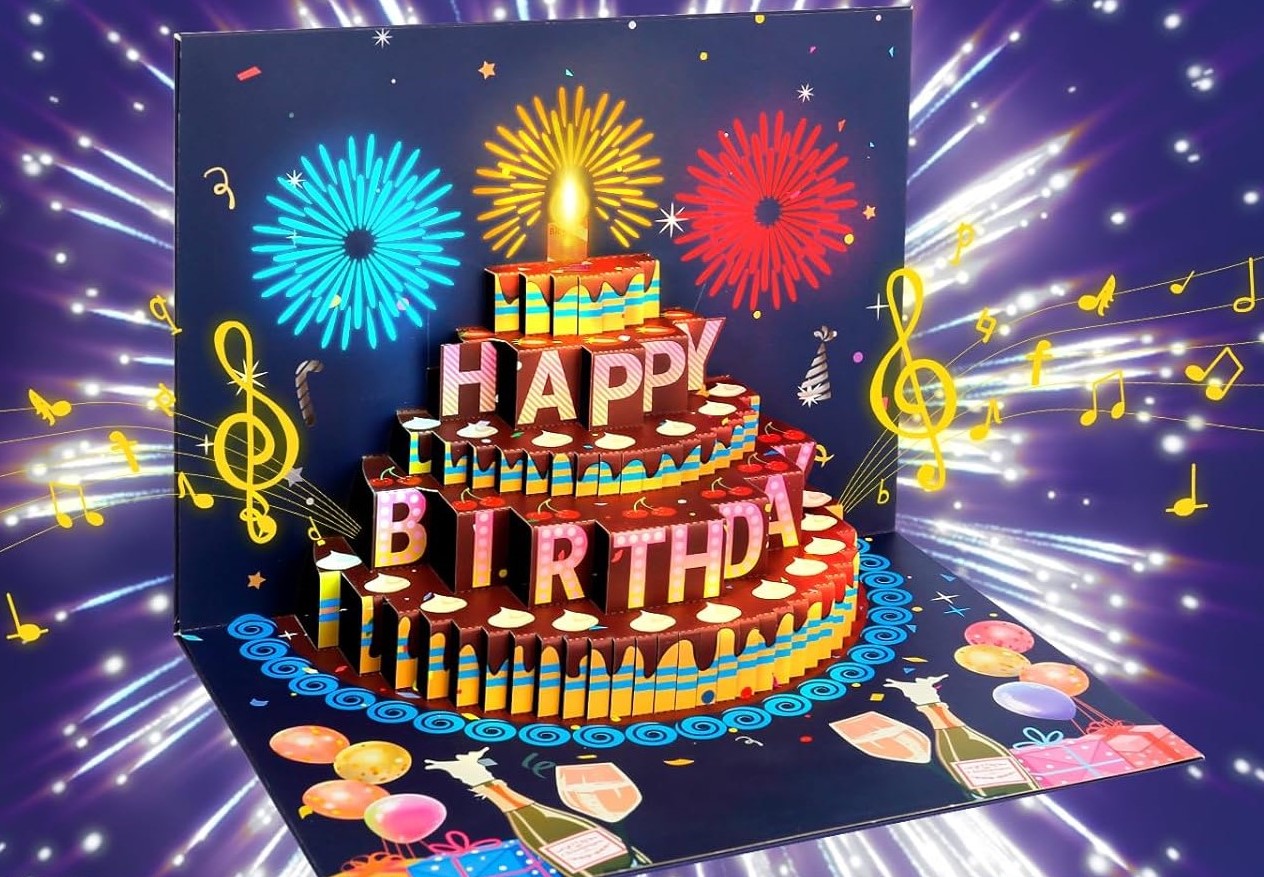 Stellar Celebration 3D Birthday - Lights and Sound Pop-Up Card