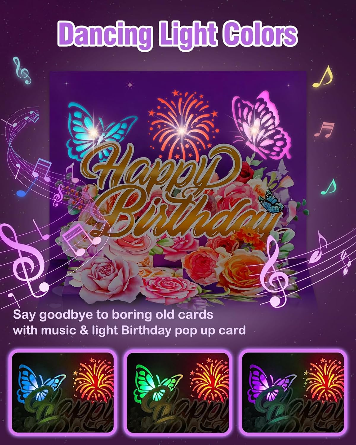 Radiant Rhythm Birthday - 3D Lights and Sound Pop-Up Card
