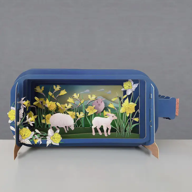 Message in a Bottle - Sheep and Daffodils Pop-Up Card