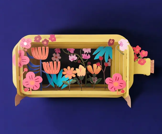 Message in a Bottle - Bright Flowers Pop-Up Card
