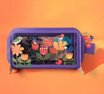Bright Birds and Flowers - Message in a Bottle - Pop-Up Card