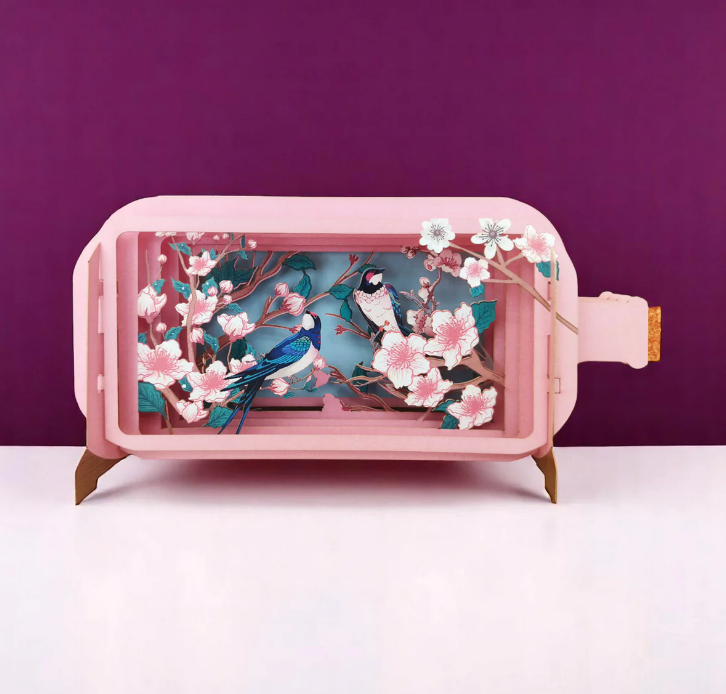 Message in a Bottle - Cherry Blossom and Birds Pop-Up Card