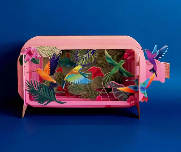 Vibrant Hummingbirds - Message in a Bottle -  Pop-Up Card